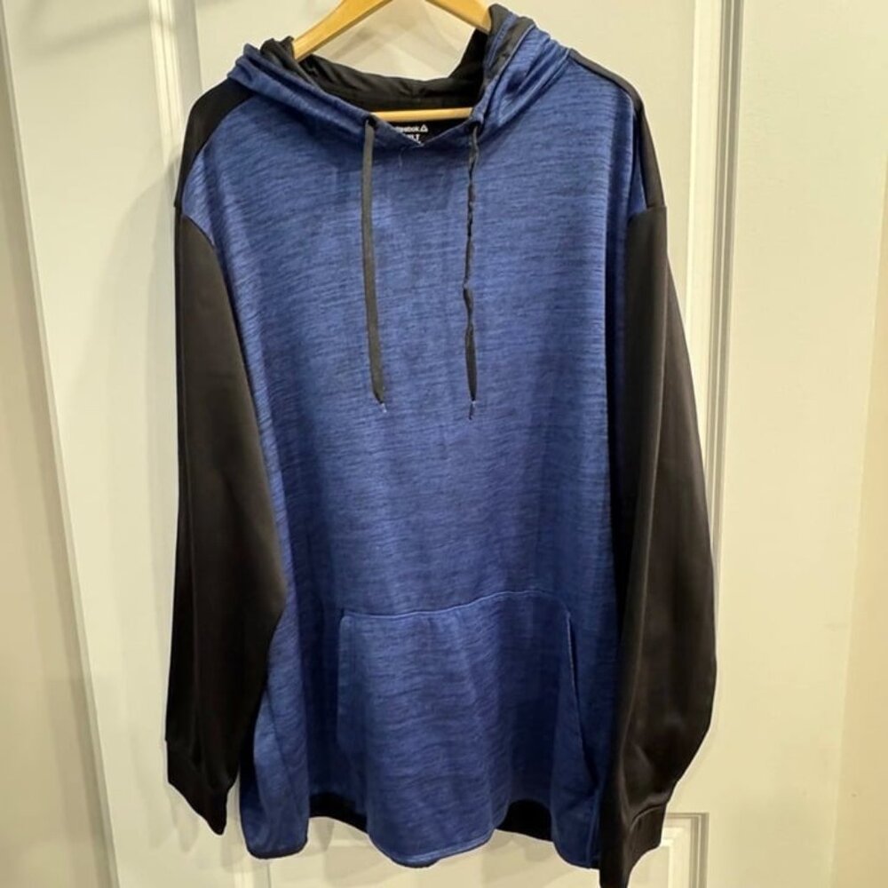 Men's Reebok 3XLT blue and black heather lightweight hooded sweatshirt
